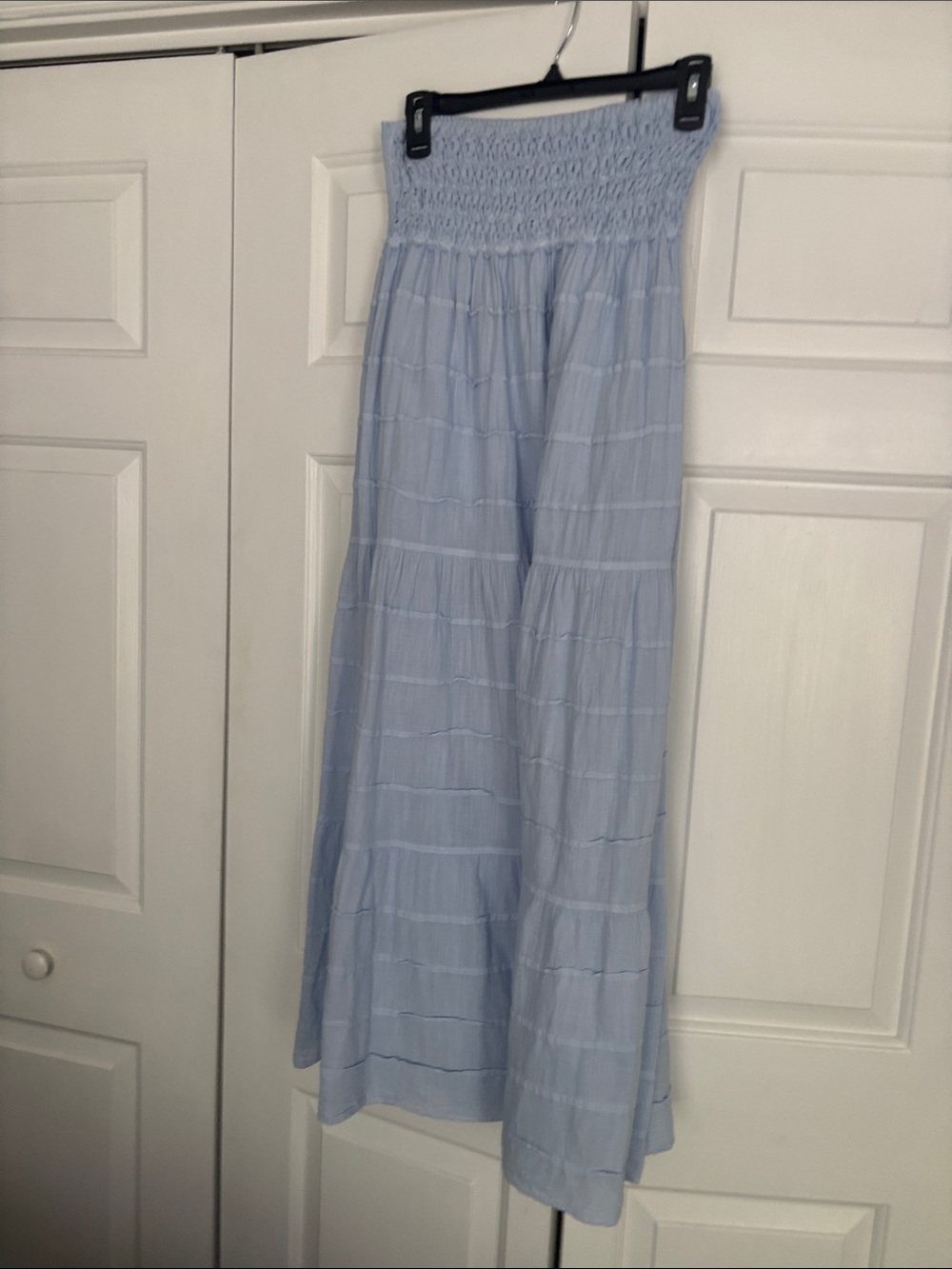 Light Blue Maxi Skirt with Smocked Waist